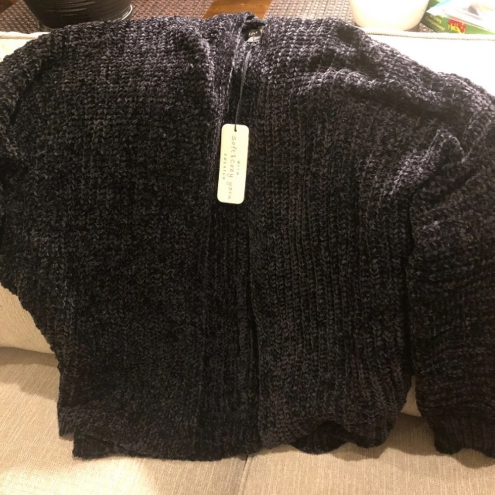 Love Tree Black Chenille Cardigan